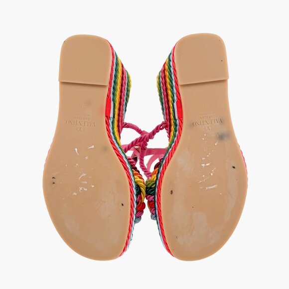 Valentino Garavani Torchon Rainbow Wedge Sandals EU 36 US 6 Rockstud Braided - Picture 11 of 13